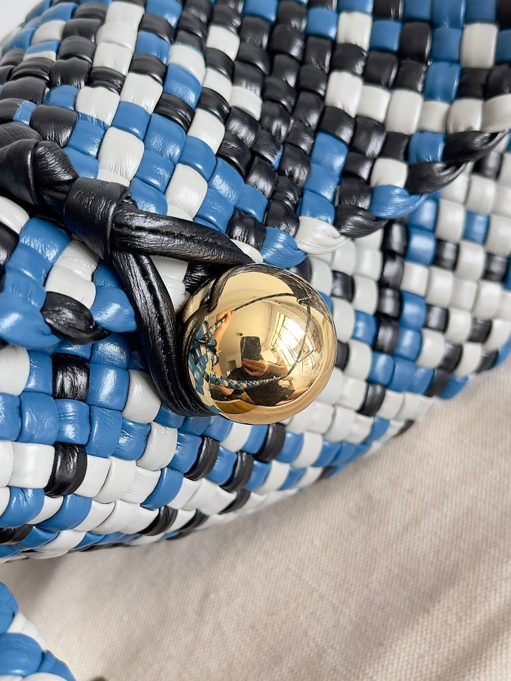 BOTTEGA VENETA TOSCA SHOULDER BAG 27 IN BLUE MIX BLACK AND WHITE LAMBSKIN
