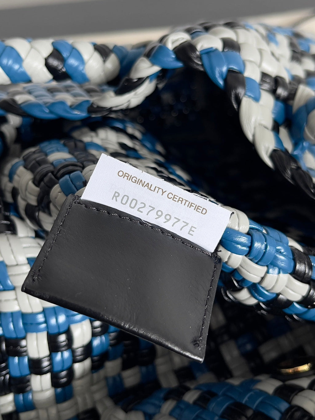 BOTTEGA VENETA TOSCA SHOULDER BAG 27 IN BLUE MIX BLACK AND WHITE LAMBSKIN