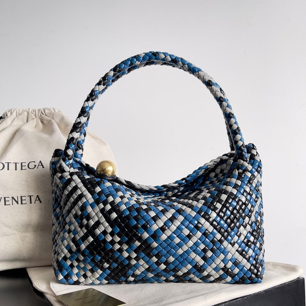 BOTTEGA VENETA TOSCA SHOULDER BAG 27 IN BLUE MIX BLACK AND WHITE LAMBSKIN
