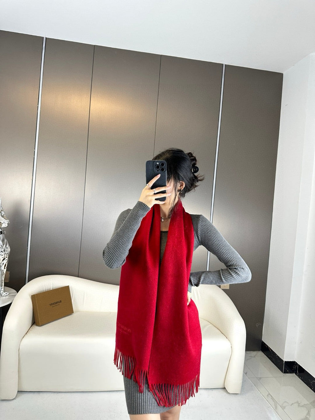 SCARF 180 CM IN CHERRY RED CASHMERE 398420