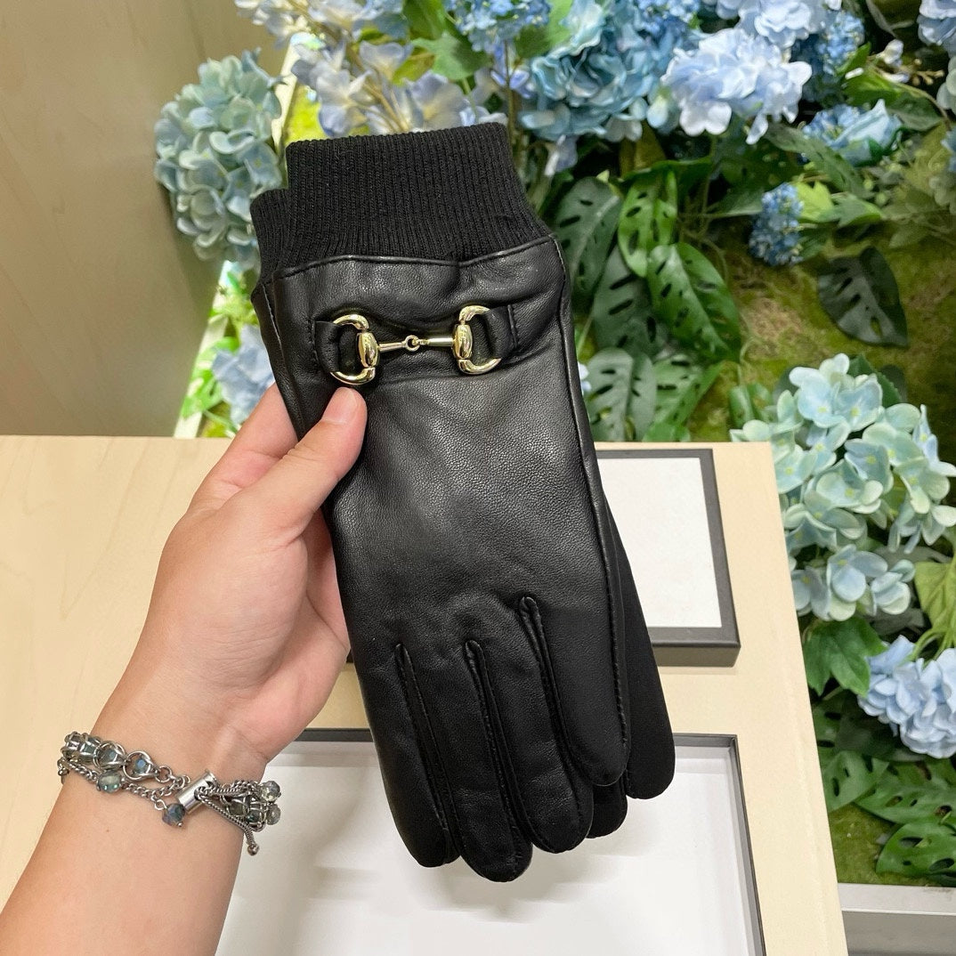 GUCCI HORSEBIT GLOVES IN BLACK LAMBSKIN MIX WOOL 464975