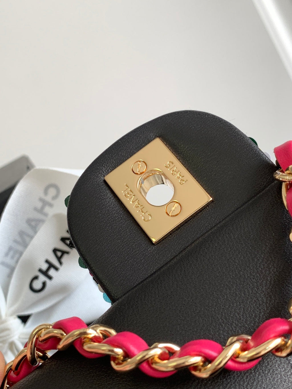 CHANEL MINI 20 CLASSIC HANDBAG IN BLACK EMBROIDERED TWEED SEQUINS