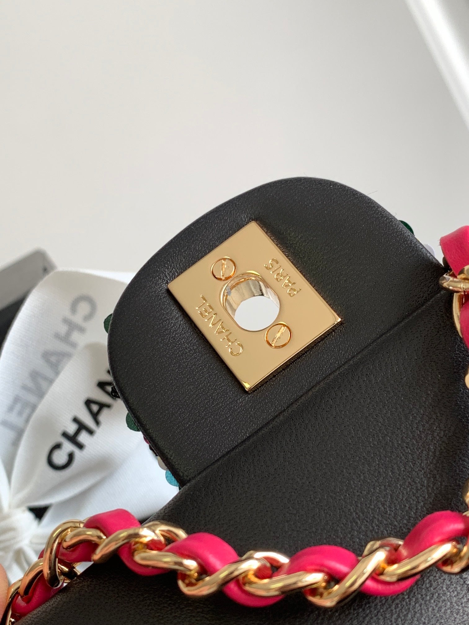 CHANEL MINI 20 CLASSIC HANDBAG IN BLACK EMBROIDERED TWEED SEQUINS