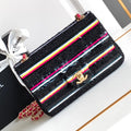 CHANEL MINI 20 CLASSIC HANDBAG IN BLACK EMBROIDERED TWEED SEQUINS