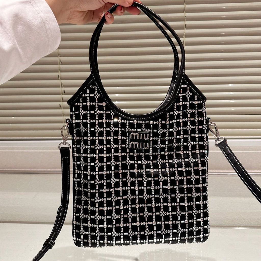 MIU MIU CRYSTAL TOTE 24 BAG IN BLACK CALFSKIN
