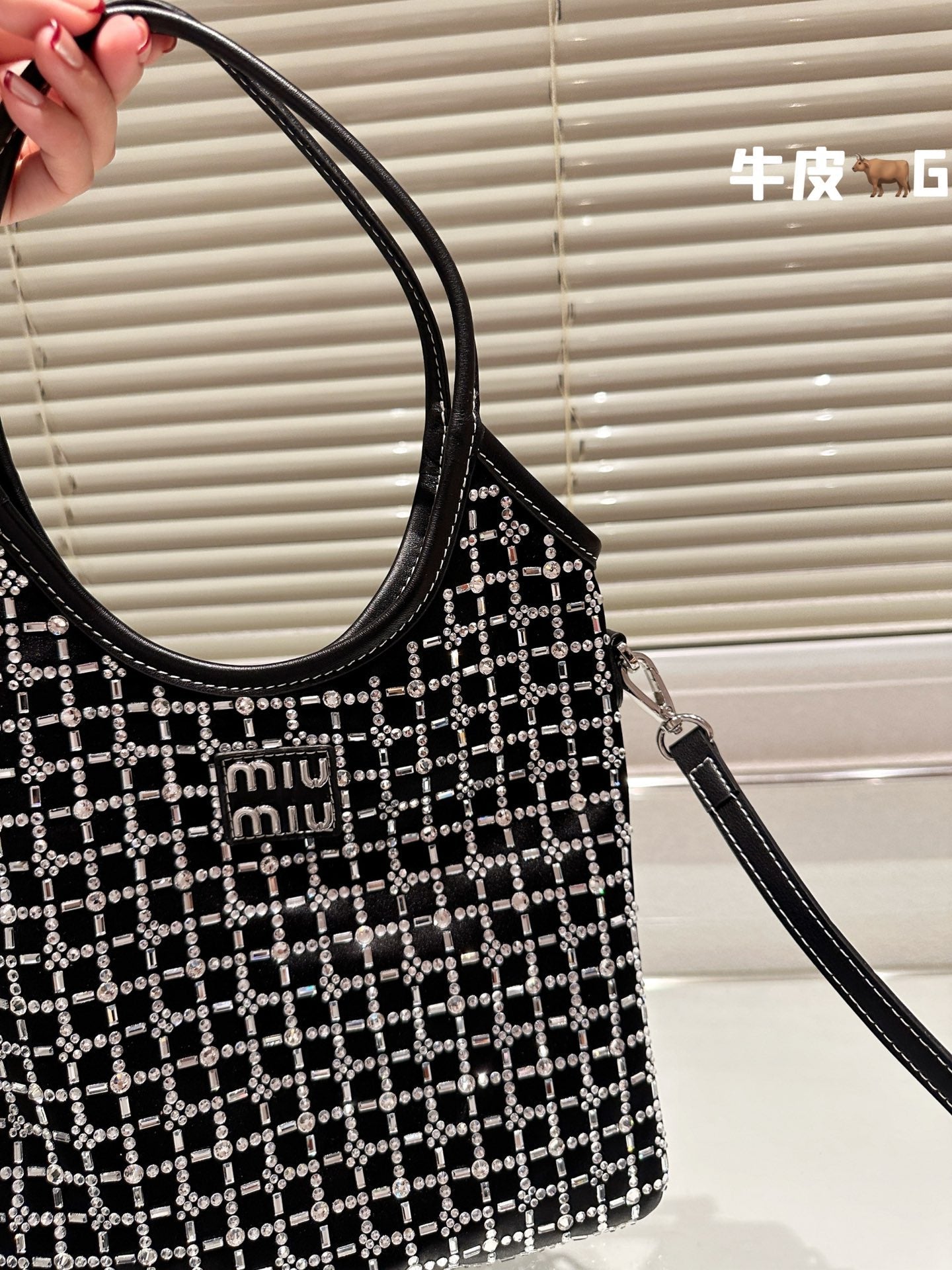 MIU MIU CRYSTAL TOTE 24 BAG IN BLACK CALFSKIN