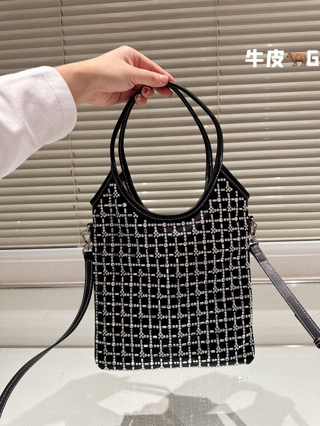 MIU MIU CRYSTAL TOTE 24 BAG IN BLACK CALFSKIN