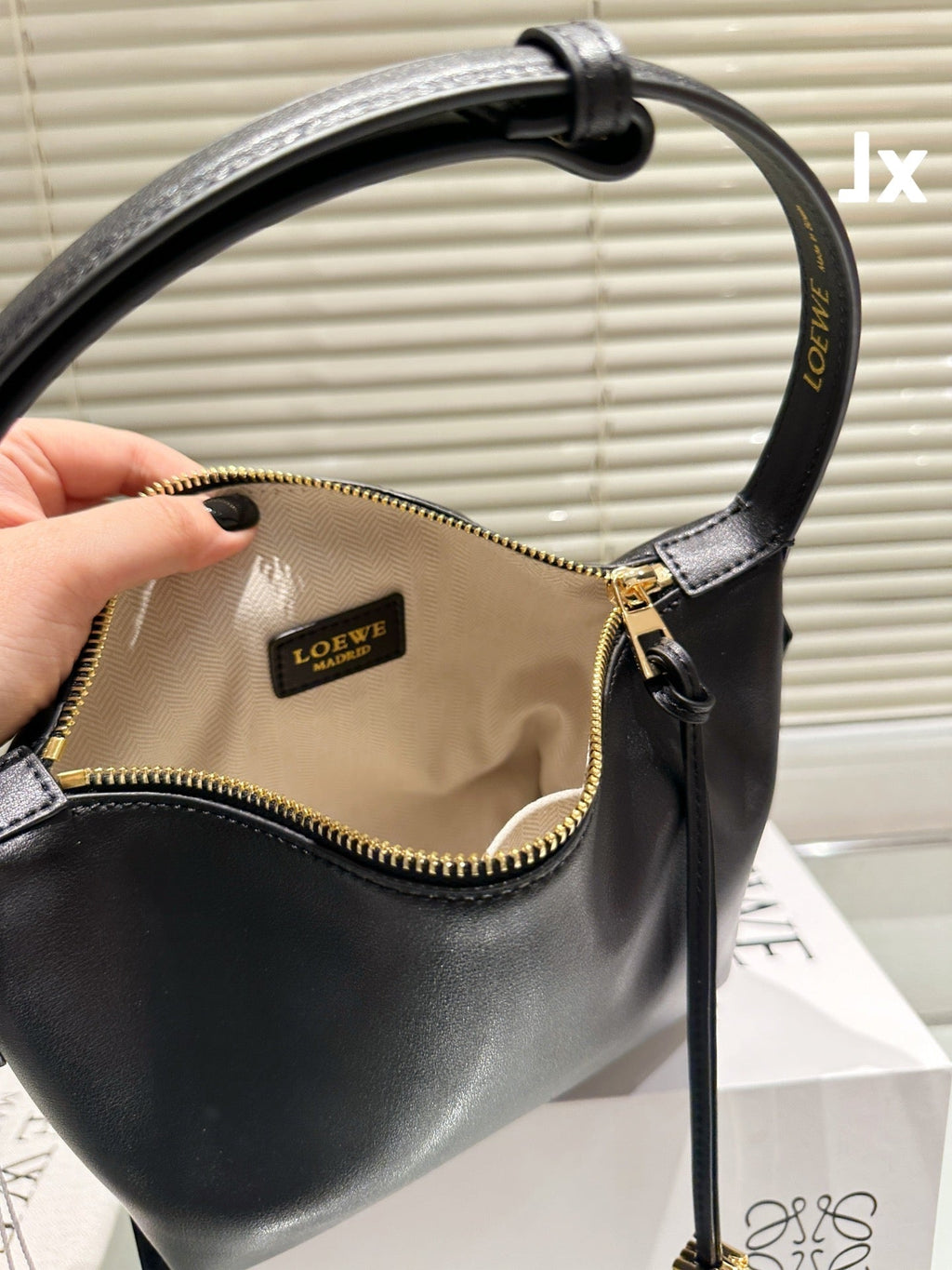 LOEWE LOE LUNA HOBO 27 BAG IN BLACK CALFSKIN