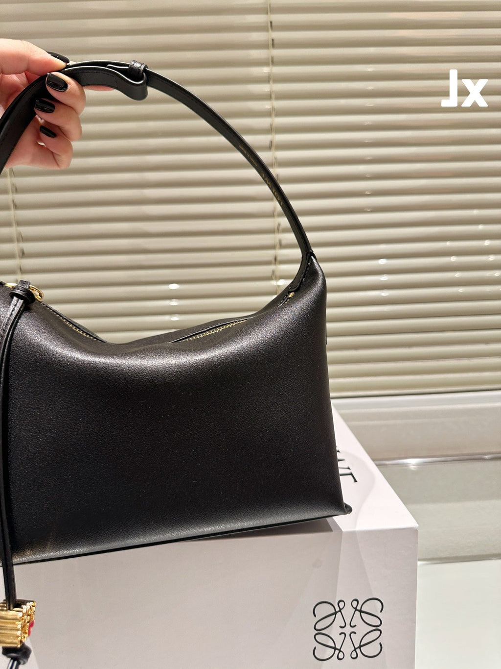LOEWE LOE LUNA HOBO 27 BAG IN BLACK CALFSKIN