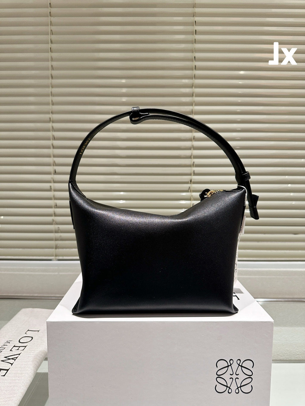 LOEWE LOE LUNA HOBO 27 BAG IN BLACK CALFSKIN