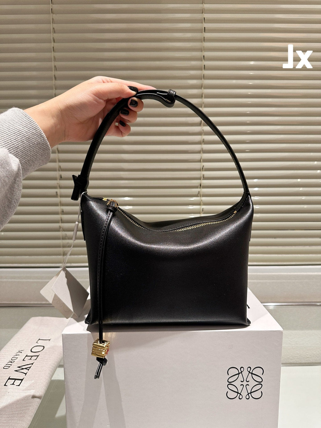 LOEWE LOE LUNA HOBO 27 BAG IN BLACK CALFSKIN