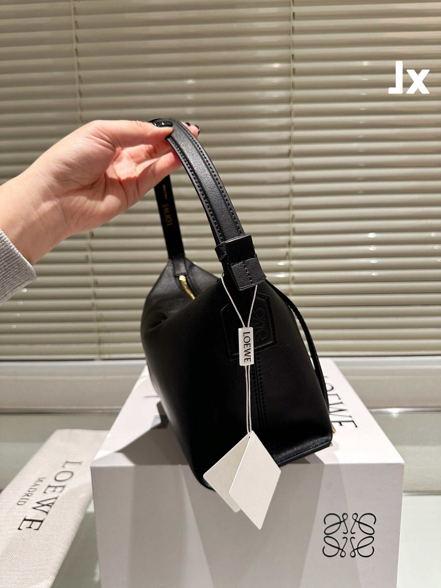 LOEWE LOE LUNA HOBO 27 BAG IN BLACK CALFSKIN