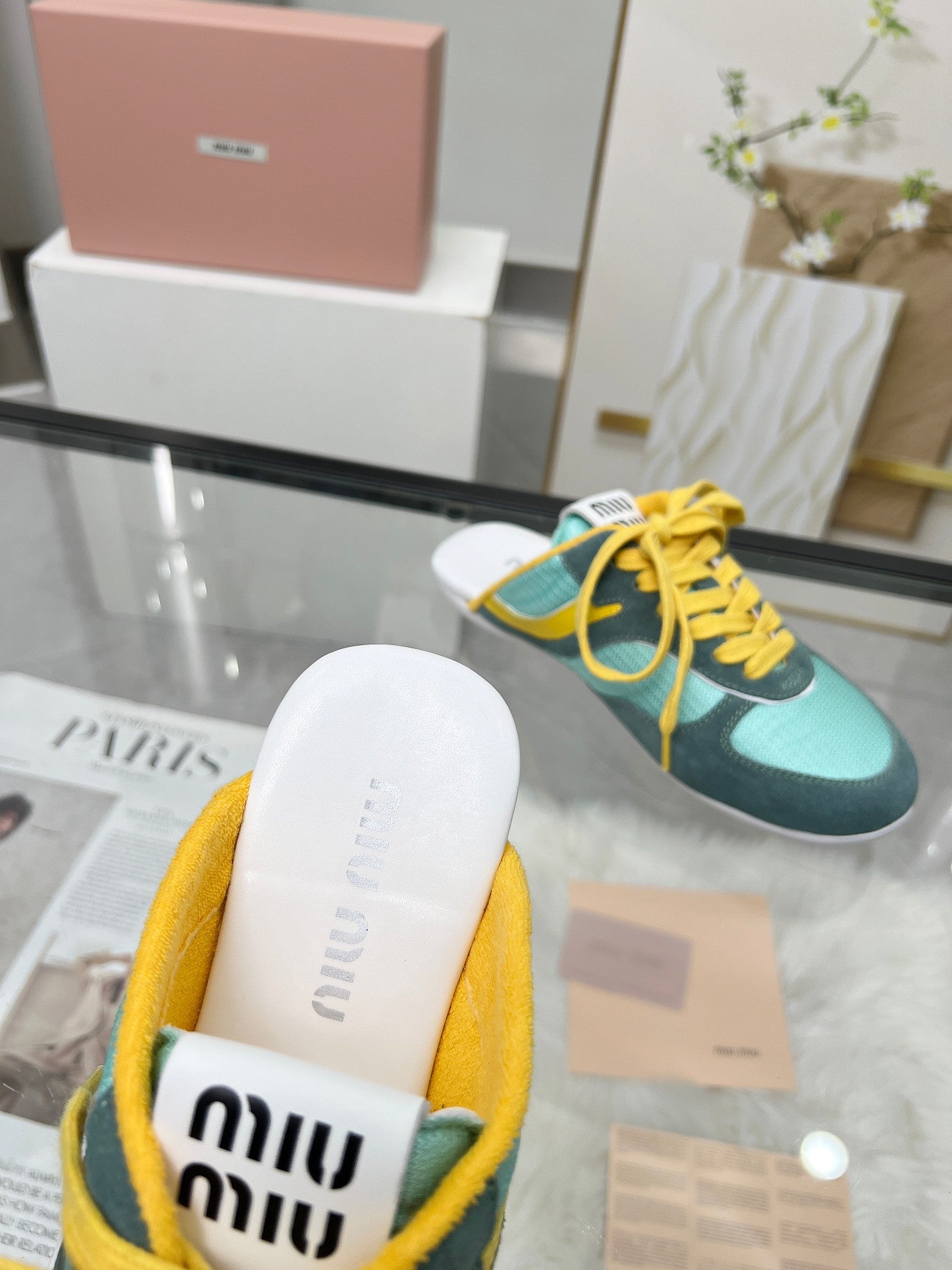 GYMNASIUM SNEAKERS MULES PERSIAN SUEDE AND DARK GREEN TECHNICAL FABRIC