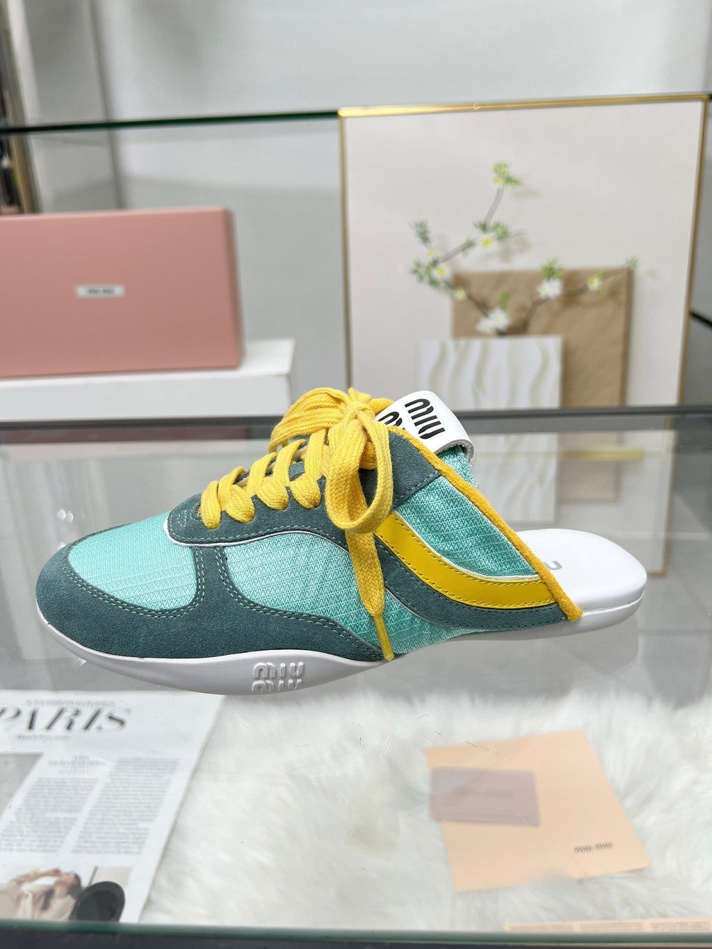 GYMNASIUM SNEAKERS MULES PERSIAN SUEDE AND DARK GREEN TECHNICAL FABRIC