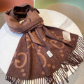 GUCCI JACQUARD PATTERN KNIT SCARF 195 CM WITH TASSELS CHESTNUT BROWN 403749