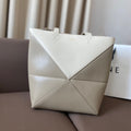 LOEWE LOE 32 MEDIUM PUZZLE FOLD TOTE IN WHITE MIX PASTEL GREY SHINY CALFSKIN