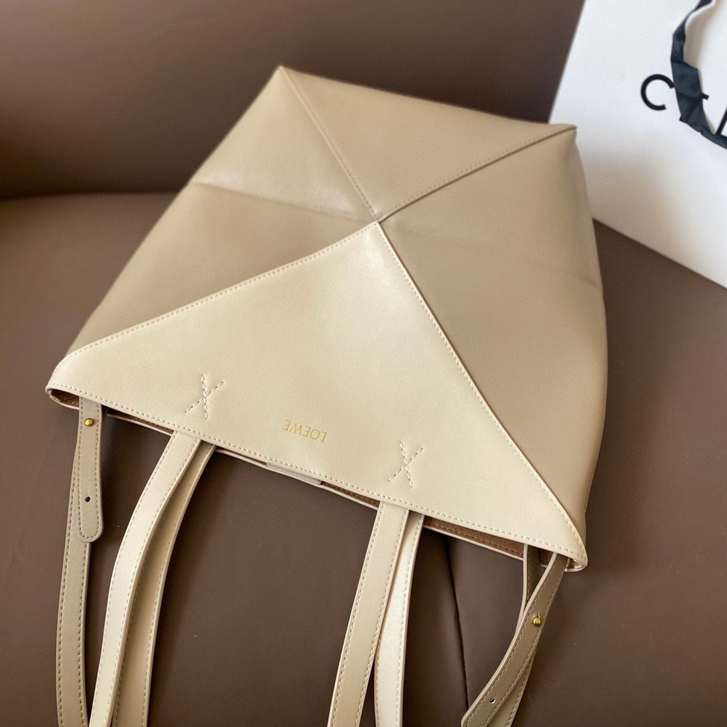 LOEWE LOE 32 MEDIUM PUZZLE FOLD TOTE IN WHITE MIX PASTEL GREY SHINY CALFSKIN