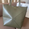 LOEWE LOE 32 MEDIUM PUZZLE FOLD TOTE IN DARK KHAKI GREEN SHINY CALFSKIN