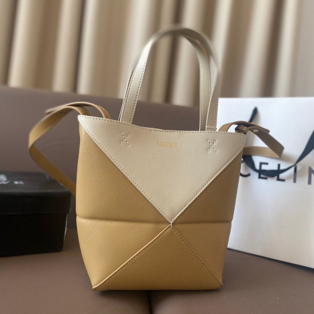 LOEWE LOE 21 PUZZLE FOLD TOTE IN WHITE MIX NAPLES YELLOW SHINY CALFSKIN