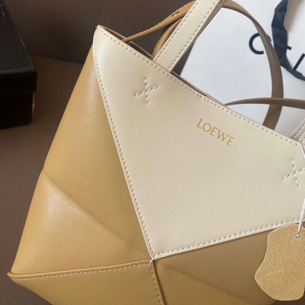 LOEWE LOE 21 PUZZLE FOLD TOTE IN WHITE MIX NAPLES YELLOW SHINY CALFSKIN