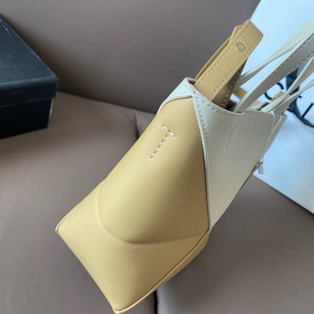 LOEWE LOE 21 PUZZLE FOLD TOTE IN WHITE MIX NAPLES YELLOW SHINY CALFSKIN