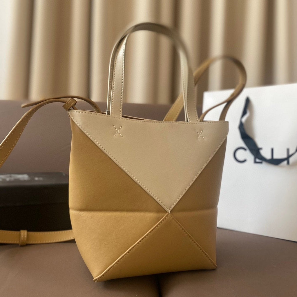 LOEWE LOE 21 PUZZLE FOLD TOTE IN WHITE MIX NAPLES YELLOW SHINY CALFSKIN