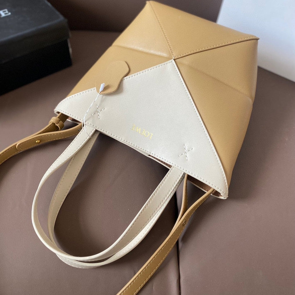 LOEWE LOE 21 PUZZLE FOLD TOTE IN WHITE MIX NAPLES YELLOW SHINY CALFSKIN