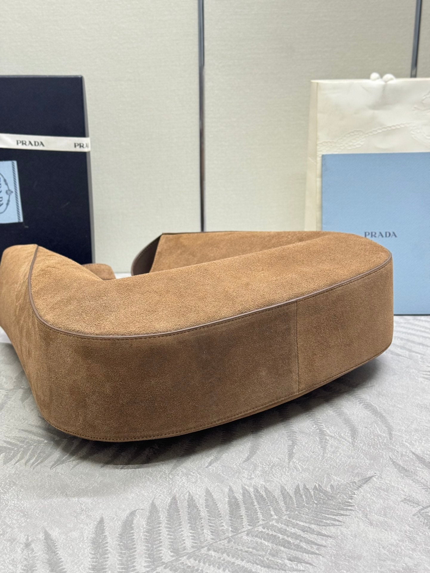 PRADA LARGE SHOULDER BAG 40 IN RUSSET BROWN SUEDE