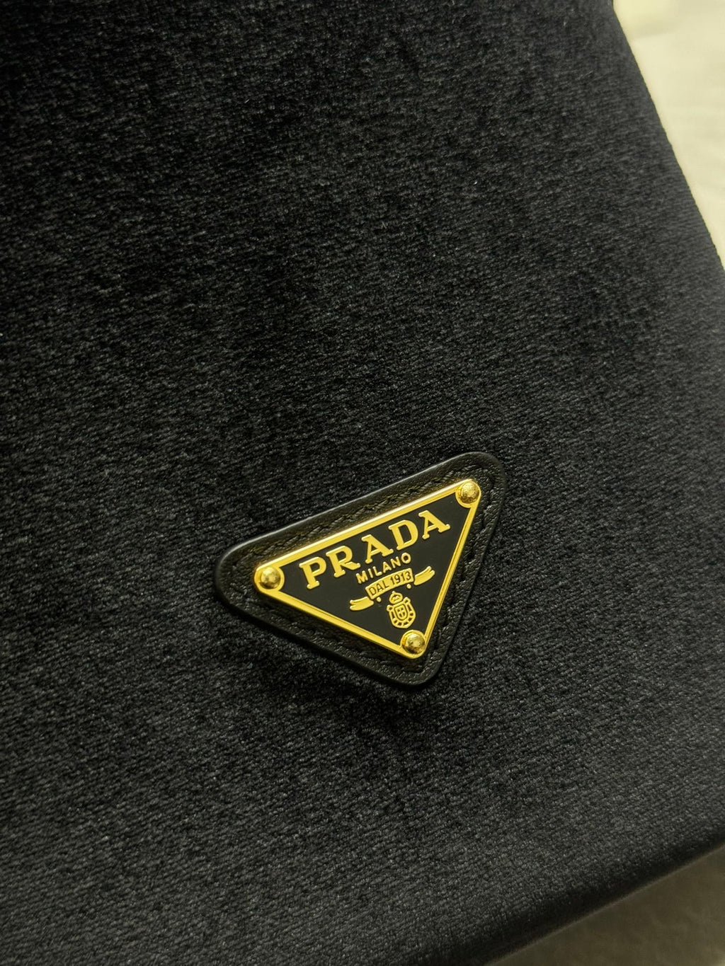 PRADA 25S BUCKET BAG 19 IN BLACK VELVET GOLD HARDWARE