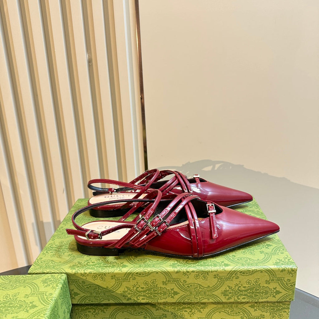 GUCCI SLINGBACK CROSS STRAP IN CRIMSON RED CALFSKIN