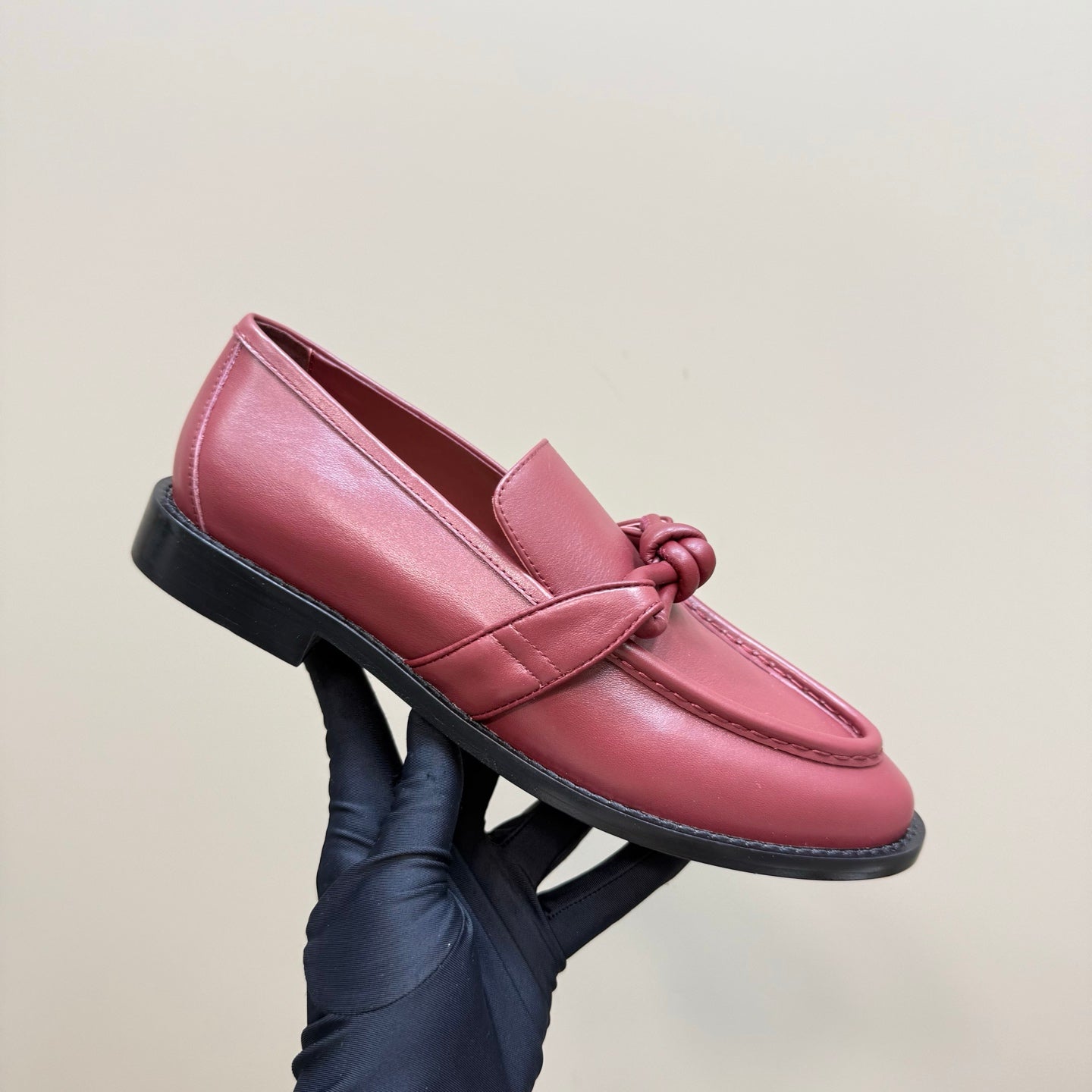 BOTTEGA VENETA ASTAIRE LOAFER IN BERRY RED CALFSKIN