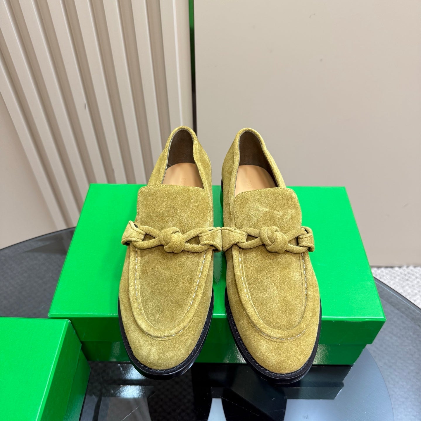 BOTTEGA VENETA ASTAIRE LOAFER IN OLIVE GREEN SUEDE
