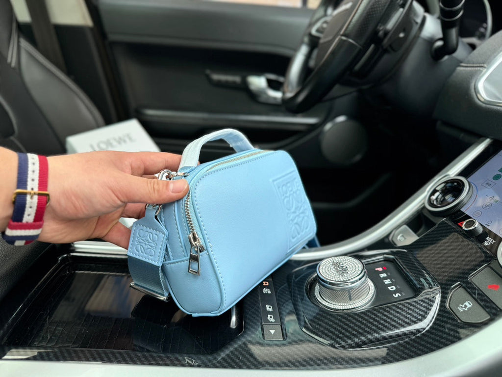 LOEWE LOE MINI 18 CAMERA CROSS BODY BAG IN LIGHT BLUE CALFSKIN