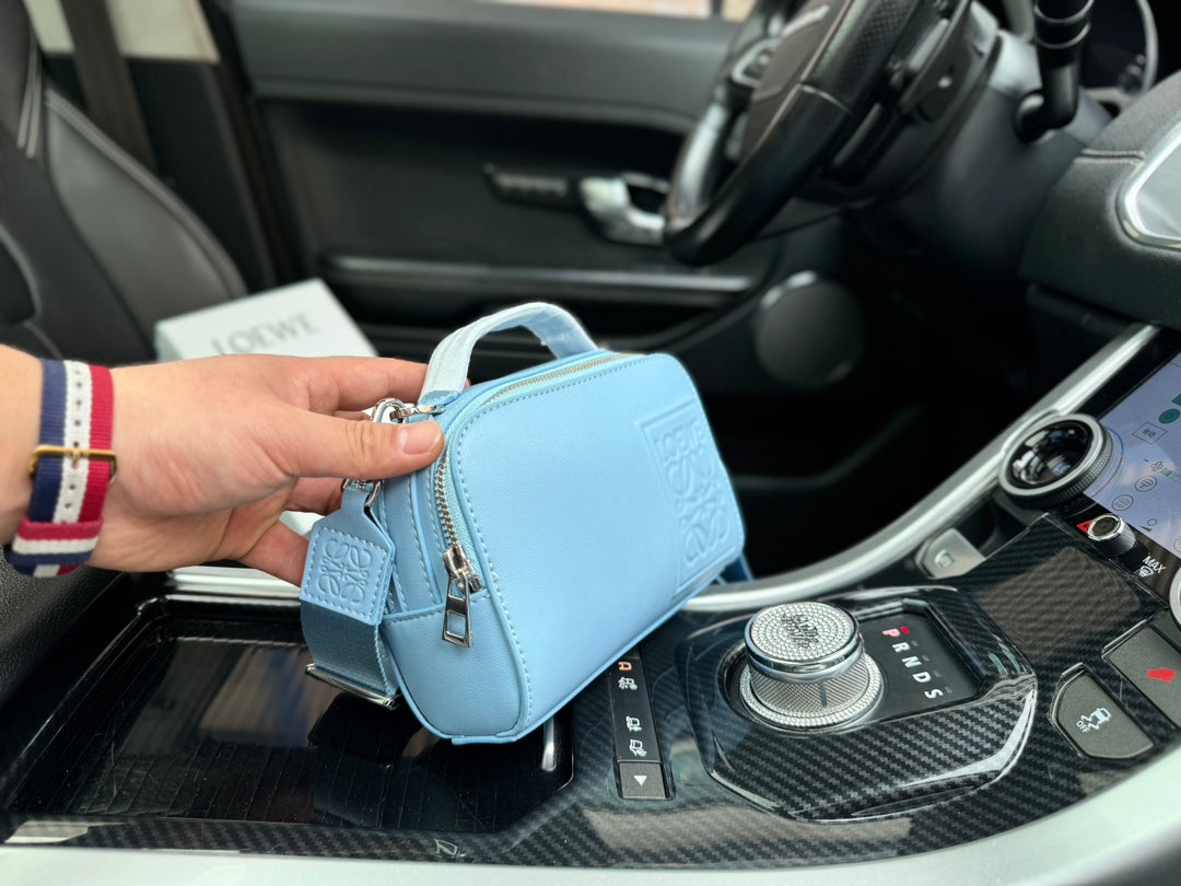 LOEWE LOE MINI 18 CAMERA CROSS BODY BAG IN LIGHT BLUE CALFSKIN