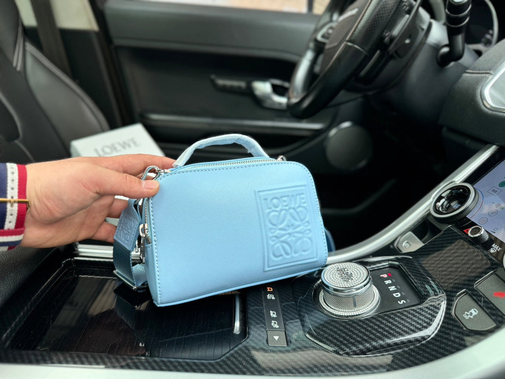 LOEWE LOE MINI 18 CAMERA CROSS BODY BAG IN LIGHT BLUE CALFSKIN