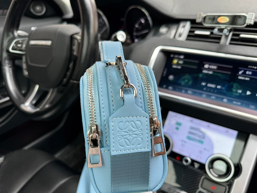 LOEWE LOE MINI 18 CAMERA CROSS BODY BAG IN LIGHT BLUE CALFSKIN
