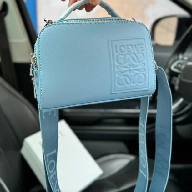 LOEWE LOE MINI 18 CAMERA CROSS BODY BAG IN LIGHT BLUE CALFSKIN