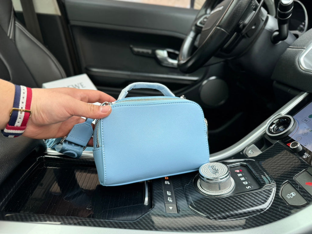 LOEWE LOE MINI 18 CAMERA CROSS BODY BAG IN LIGHT BLUE CALFSKIN