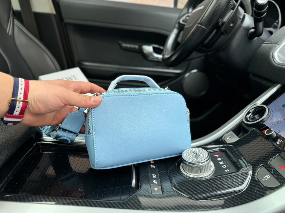 LOEWE LOE MINI 18 CAMERA CROSS BODY BAG IN LIGHT BLUE CALFSKIN