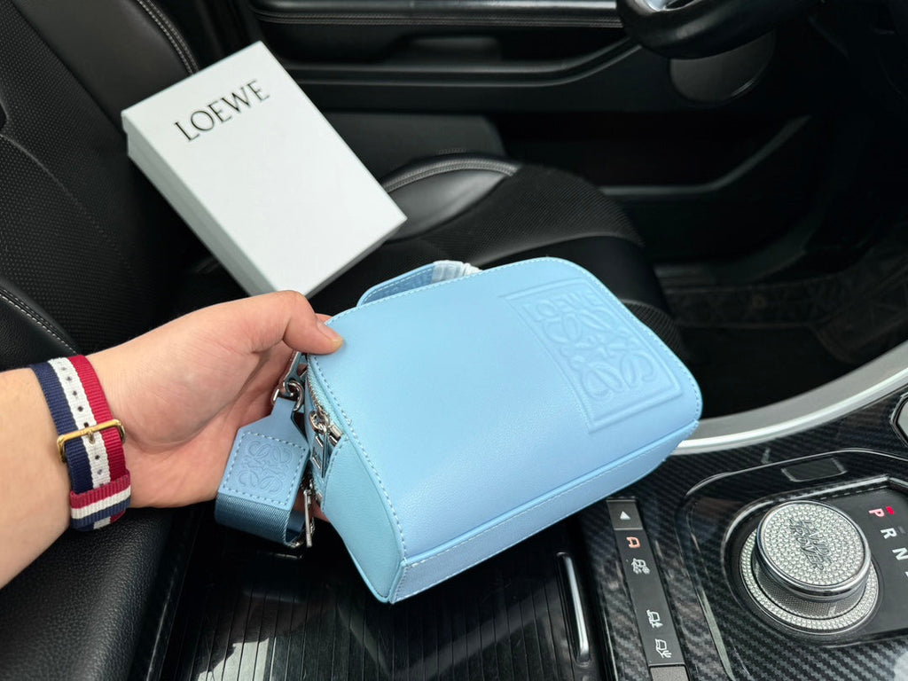 LOEWE LOE MINI 18 CAMERA CROSS BODY BAG IN LIGHT BLUE CALFSKIN