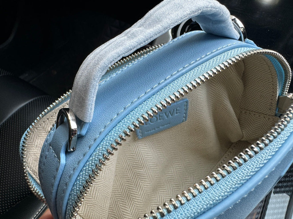 LOEWE LOE MINI 18 CAMERA CROSS BODY BAG IN LIGHT BLUE CALFSKIN