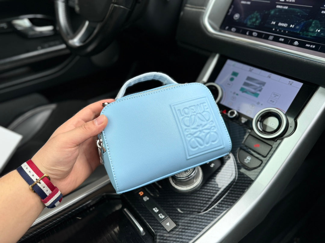 LOEWE LOE MINI 18 CAMERA CROSS BODY BAG IN LIGHT BLUE CALFSKIN