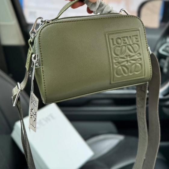 LOEWE LOE MINI 18 CAMERA CROSS BODY BAG IN OLIVE GREEN CALFSKIN