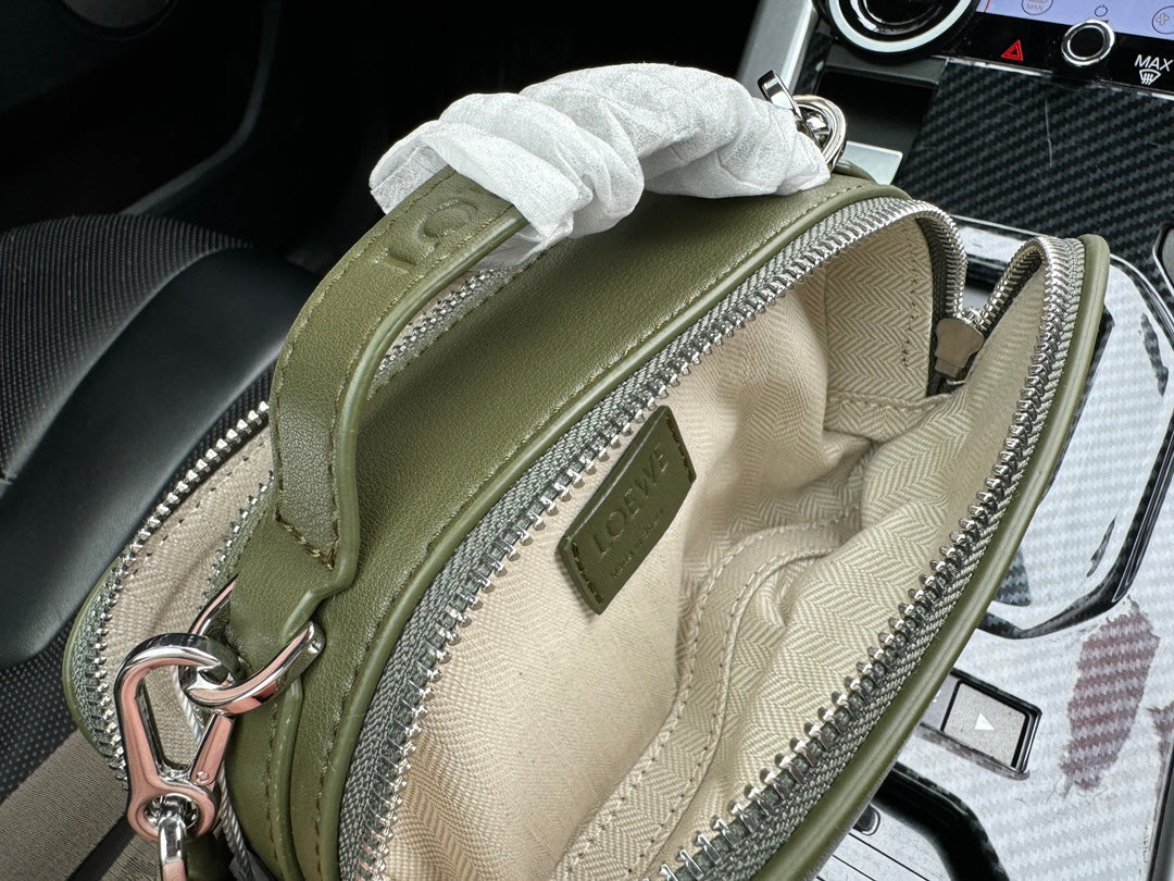 LOEWE LOE MINI 18 CAMERA CROSS BODY BAG IN OLIVE GREEN CALFSKIN
