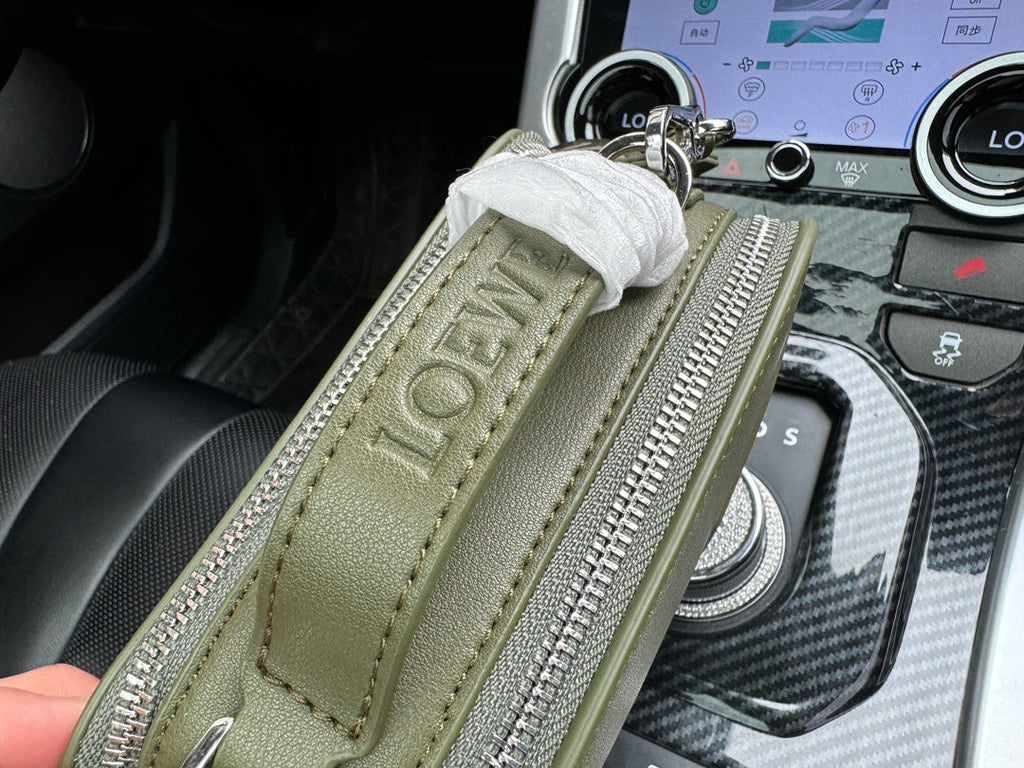 LOEWE LOE MINI 18 CAMERA CROSS BODY BAG IN OLIVE GREEN CALFSKIN