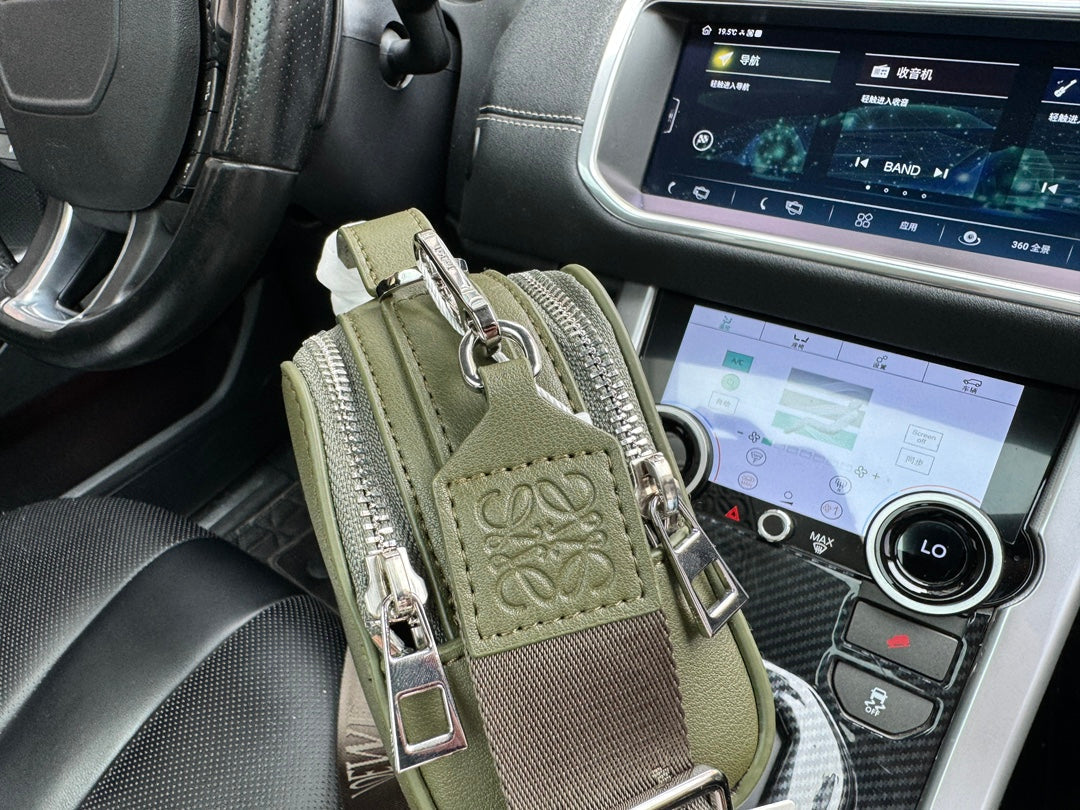 LOEWE LOE MINI 18 CAMERA CROSS BODY BAG IN OLIVE GREEN CALFSKIN