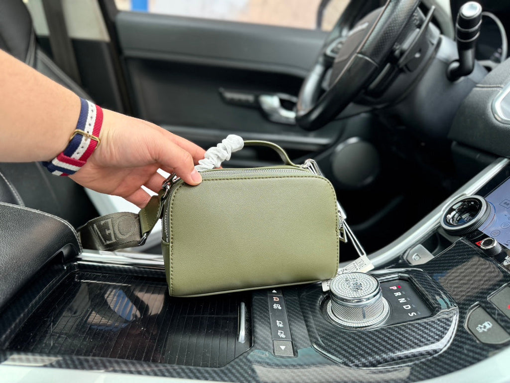 LOEWE LOE MINI 18 CAMERA CROSS BODY BAG IN OLIVE GREEN CALFSKIN