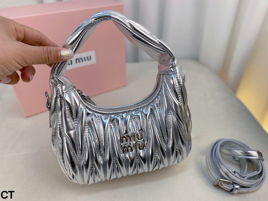 MIU MIU WANDER 22 BAG IN SILVER LAMBSKIN
