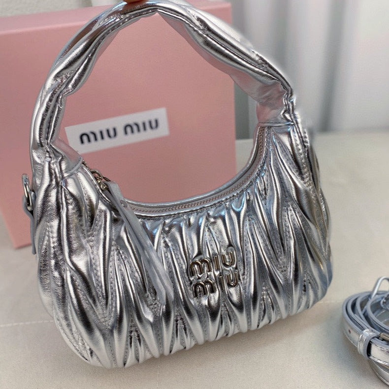 MIU MIU WANDER 22 BAG IN SILVER LAMBSKIN