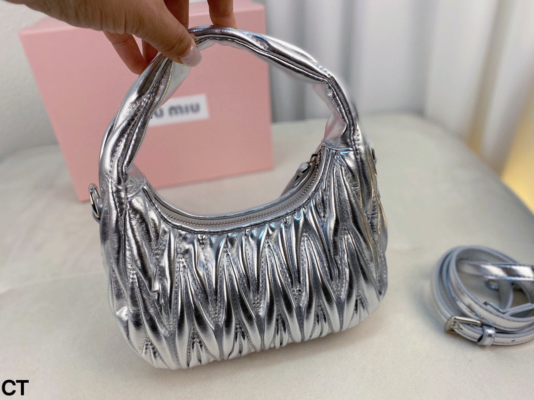 MIU MIU WANDER 22 BAG IN SILVER LAMBSKIN